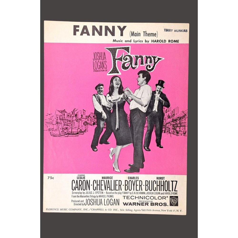 Vintage Fanny Main Theme Sheet Music 1954 Harold Rome Joshua Logan Leslie Caron